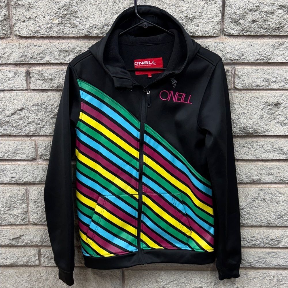 O'Neill Black Jacket with Multicolor Diagonal Stripes